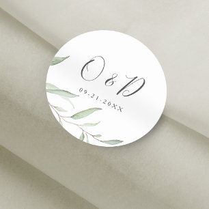 Sticker Rond Un mariage monogramme verdoyant minimal