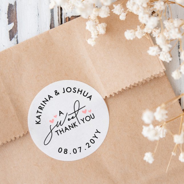 Sticker Rond Un Merci Doux Coeurs Roses Mariage Faveur (Créateur téléchargé)