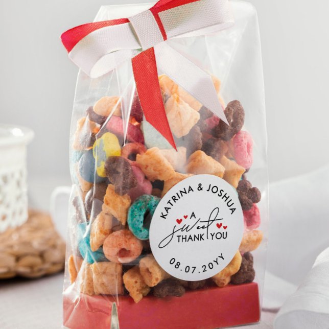 Sticker Rond Un Merci doux Coeurs rouges Faveur de mariage (Créateur téléchargé)