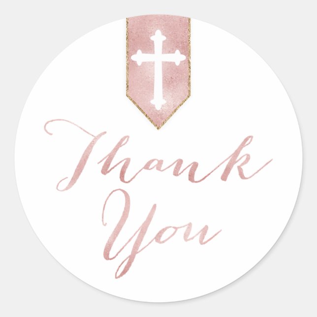 Sticker Rond Un Merci religieux rose et brillant (Devant)