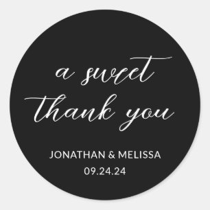 Sticker Rond Un Merci sucré Script Black Wedding Favoriser
