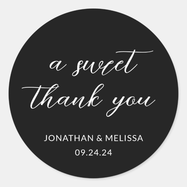 Sticker Rond Un Merci sucré Script Black Wedding Favoriser (Devant)