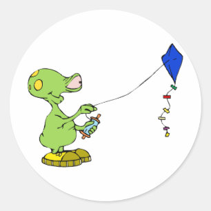 Sticker Rond Un mignon Alien volant Kite