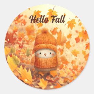Sticker Rond Un mignon oiseau d'automne habillé pour l'automne