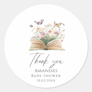 Sticker Rond Un nouveau Baby shower de livre d'histoires