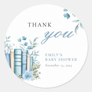 Sticker Rond Un Nouveau Chapitre Baby Shower Bleu