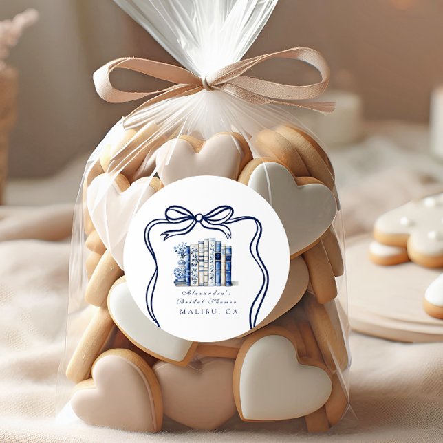 Sticker Rond Un nouveau chapitre Fête des mariées Bleue Bow (Créateur téléchargé)