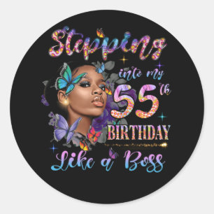 Sticker Rond Un pas vers mon 55e anniversaire 1967 Femmes noire