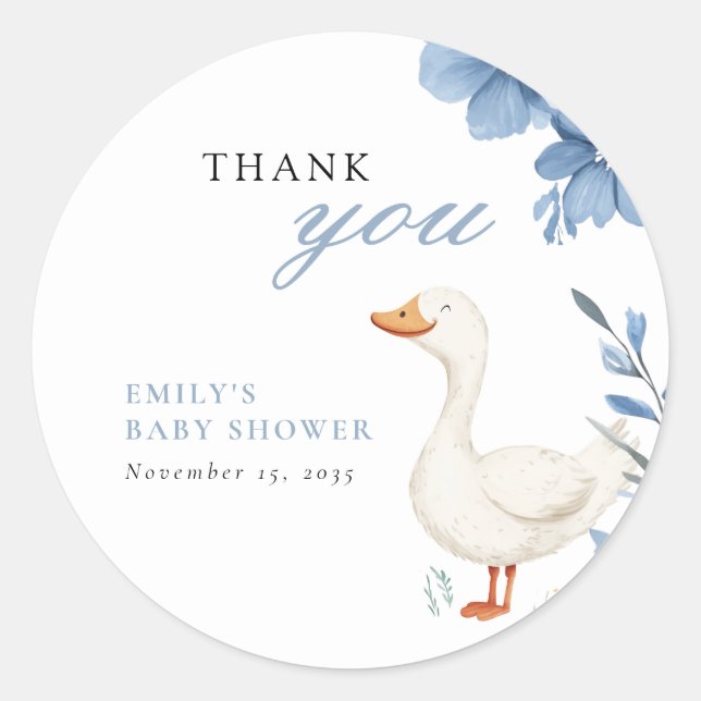 Sticker Rond Un petit Baby shower de garçon d'oie idiot (Devant)
