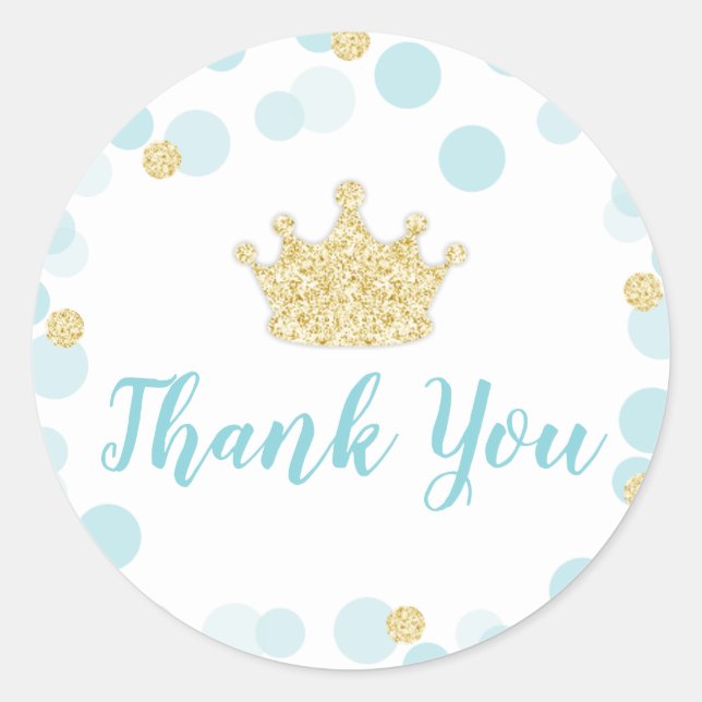 Sticker Rond Un petit Baby shower de Prince Blue Gold (Devant)
