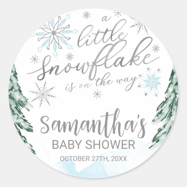 Sticker Rond Un petit Baby shower d'hiver de flocon de neige (Devant)