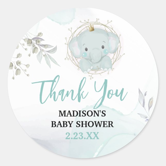 Sticker Rond Un petit Baby shower éléphant (Devant)