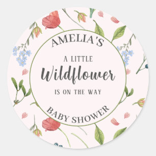 Sticker Rond Un petit Baby shower Fleur sauvage bleu