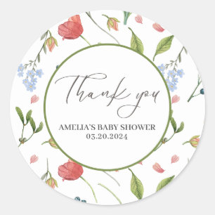 Sticker Rond Un petit Baby shower Fleur sauvage bleu