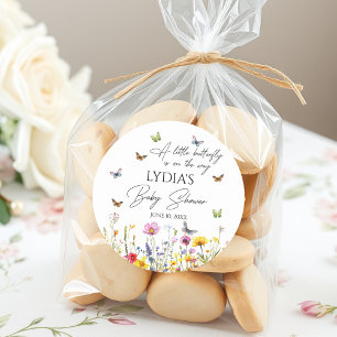 Sticker Rond Un petit Baby shower Fleur sauvage de papillon