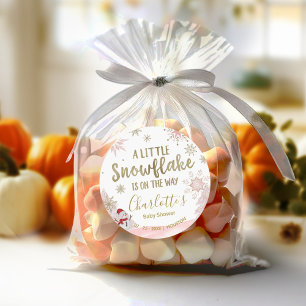 Sticker Rond Un petit Baby shower rose flocon