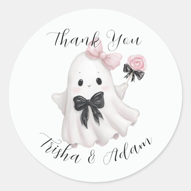 Sticker Rond Un Petit Boo Est Presque Dû Au Merci (Devant)