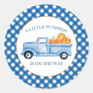 Sticker Rond Un petit camion bleu citrouille automne shower béb