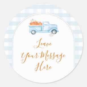 Sticker Rond Un petit camion bleu citrouille gingham votre mess