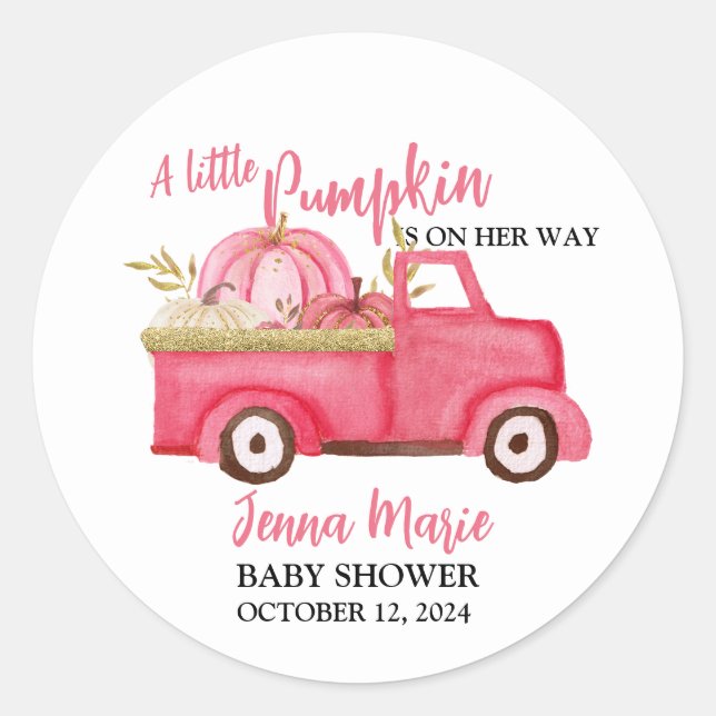 Sticker Rond Un Petit Camion Russe Rose Citrouille (Devant)