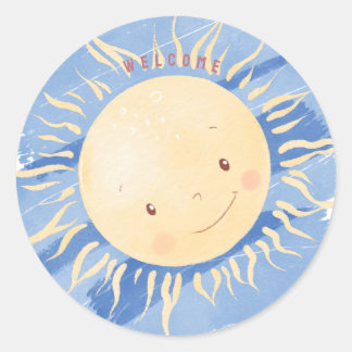 Sticker Rond Un petit ciel solarium Baby shower personnalisé