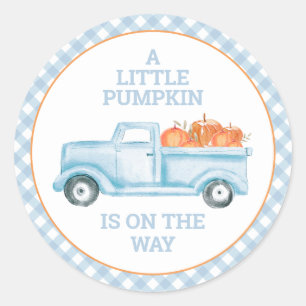 Sticker Rond Un petit citrouille en route fête prénatale camion