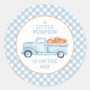 Sticker Rond Un petit citrouille en route fête prénatale camion