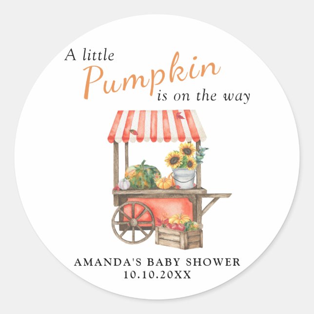 Sticker Rond Un petit Citrouille est en Baby shower (Devant)