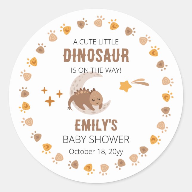 Sticker Rond Un Petit Dinosaure Mignonne Se Trouve Sur Le Chemi (Devant)