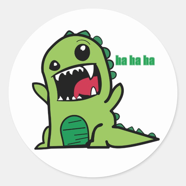 Sticker Rond Un Petit Dinosaure Rit Enthousiaste (Devant)