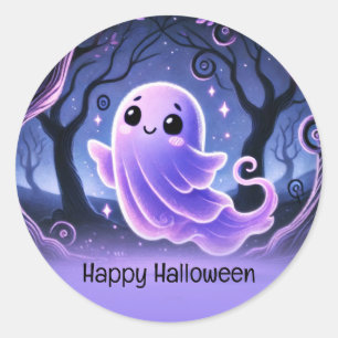 Sticker Rond Un petit fantôme Boo violet pour une fête d'annive