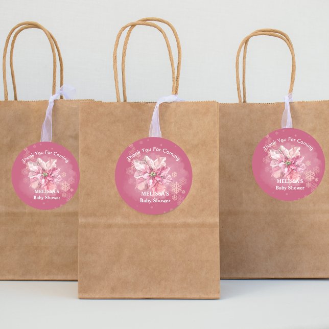 Sticker Rond Un petit flacon de neige rose Poinsettia merci (Créateur téléchargé)