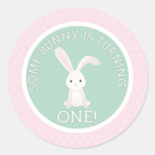 Sticker Rond Un petit lapin fête son premier anniversaire !