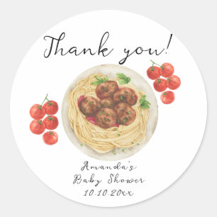 Sticker Rond Un petit Meatball est en route Baby Shower