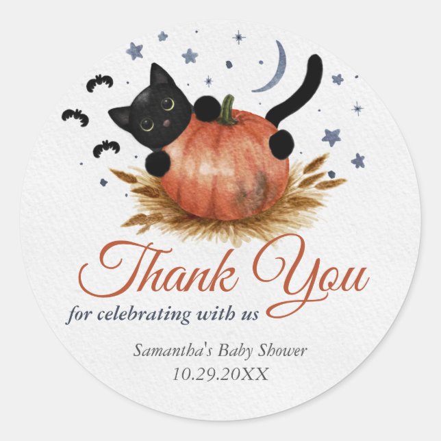 Sticker Rond Un petit Merci Baby shower Citrouille (Devant)