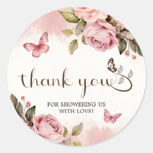 Sticker Rond Un petit Merci de Baby shower papillon