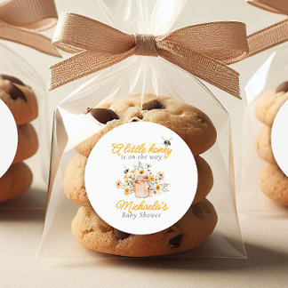 Sticker Rond Un Petit Miel Sur Le Chemin Baby shower Aquarelle