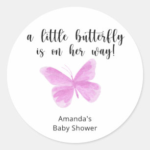 Sticker Rond Un petit papillon est en chemin Baby shower