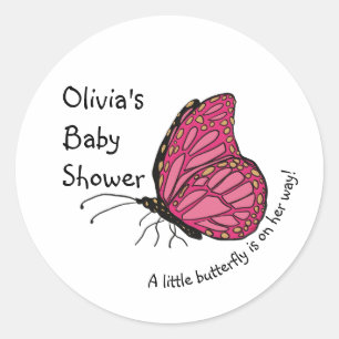 Sticker Rond Un petit papillon est en chemin rose et or