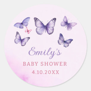 Sticker Rond Un petit papillon violet Baby shower fille