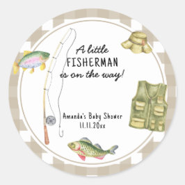 Sticker Rond Un petit pêcheur est sur le Baby shower