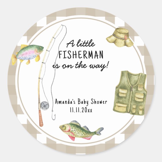 Sticker Rond Un petit pêcheur est sur le Baby shower (Devant)
