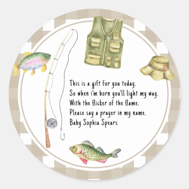 Sticker Rond Un petit pêcheur est sur le Baby shower (Devant)