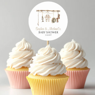 Sticker Rond Un petit plateau de cupcake de baby shower pêcheur