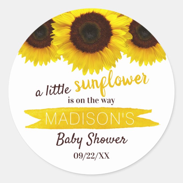 Sticker Rond Un Petit Tournesol Est En Route ! Baby shower (Devant)