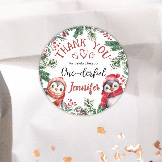 Sticker Rond UN Pingouin délirant Noël 1er anniversaire Merci (Créateur téléchargé)