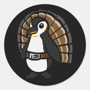 Sticker Rond Un pingouin en costume de dinde.