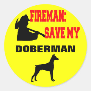 Sticker Rond Un pompier sauve mon Doberman
