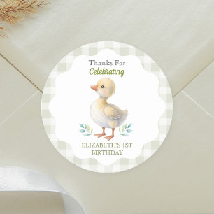 Sticker Rond Un premier anniversaire de bébé en vichy vert One