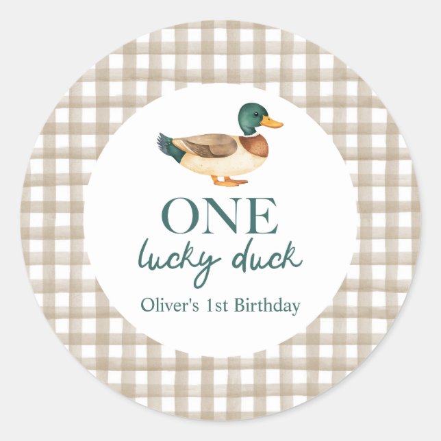 Sticker Rond Un premier anniversaire de Lucky Duck (Devant)